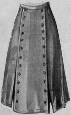 Sketch showing the finished skirt when detached from the dress. The front seams are left open towards the bottom, to give perfect freedom