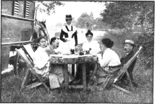 Tea by the roadside. Whenever weather permits, meals are taken out of doors. Folding chairs and table are indispensable