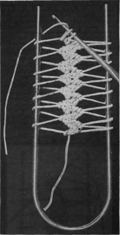Fig. 3.  Double  hairpin stitch, in which two double crochet are worked in the left hand loop