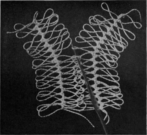Fig. I. Joining two strips of gimp by linking the loops with a crochet hook by a series of slipstitches