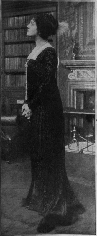 Miss Lilian Braithwaite in a wonderful velvet gown, designed for her by Lady Duff gordon and worn in  Preserving Mr. Panmure  Foulsham & Banfield