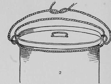 Method of tying the cover on a pail.