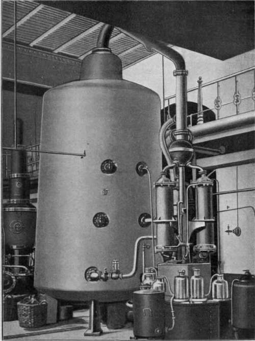 Fig. 49. Distilling apparatus of 30000 liter capacity.