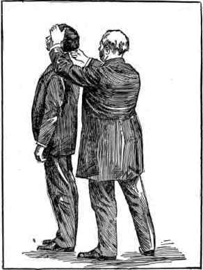 HAND ON FOREHEAD, FALLING BACKWARD.