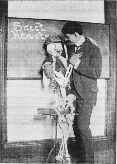 This young man believes he holds in his arms the beautiful object of his affection.