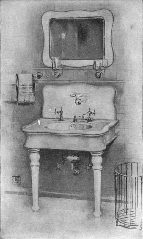 Fig. 365a. Securitas Wash Basin and White Enameled Trap. Rearranged from Catalog by Courtesy of Federal Huber Co., N. Y.