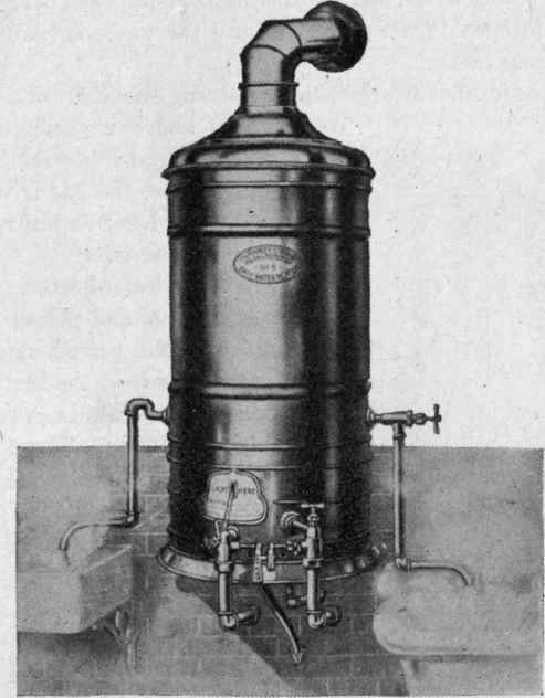 Fig. 92. Instantaneous Gas Heater Connected to Gas Supply Pipe and Operated Directly in Bathroom. Courtesy of The Humphrey Company, Kalamazoo, Michigan.