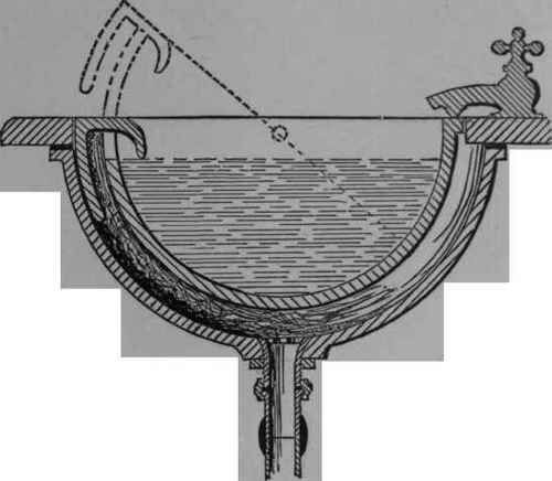 Fig. 5.   Receiver Outlet Basin, with deposit of sediment collecting on the lower basin in usage.