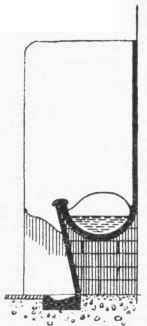 Fig. 142. Trough urinal of Enamelled Fireclay with Slate Apron, Back, and Divisions, and Glazed Stoneware Channel.