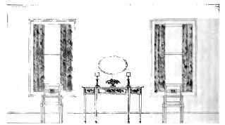 Elevation Suggesting wall and furniture treatment for a simple dinning room in a country house