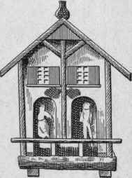 Fig. 161. Swiss cottage Barometer.This device is arranged to show the condition of atmospheric humidity by the movement of the images. It is not really a barometer.