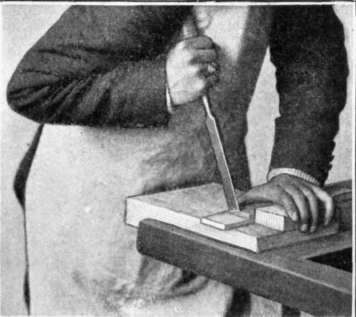 Fig. 110. Correct Use of the Chisel in Fitting a Shoulder.