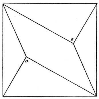 Fig. 398.   Five piece Square Puzzle.  (In Setting Out, note that the Angles B B are Right Angles.)