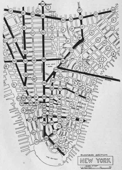 Map Showing Value per Square Foot in Dollars of New York Real Estate.