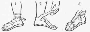 Shoes. 1. From an Antique Statue. 2. Foot of the Statue of Hermes in the Vatican. 3. From a Statue of Demosthenes in the Vatican.