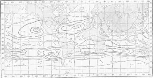 Diagram VIII. Isobars and Prevailing Winds for July, August, and September.