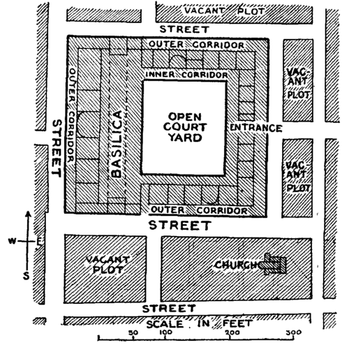 Fig. 5.  Plan of Forum, Basilica and surroundings, Silchester.