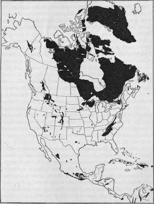 Map of known pre Cambrian surface exposures in North America.
